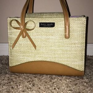 kate spade Straw and Leather Satchel w/ Bow